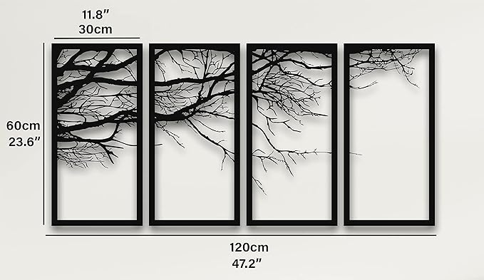 a metal wall art with a tree silhouette